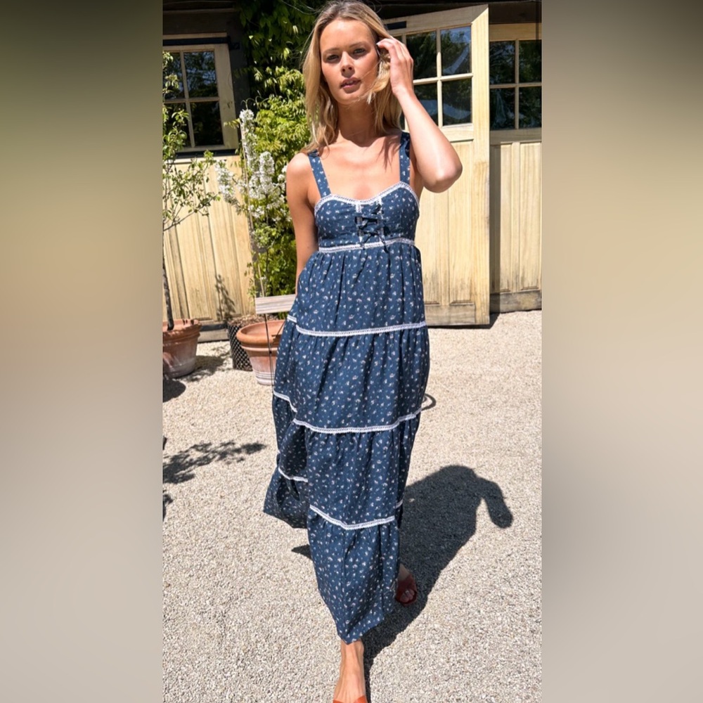 Emerson Fry Blue Maxi Anne Flowers Majolica dress